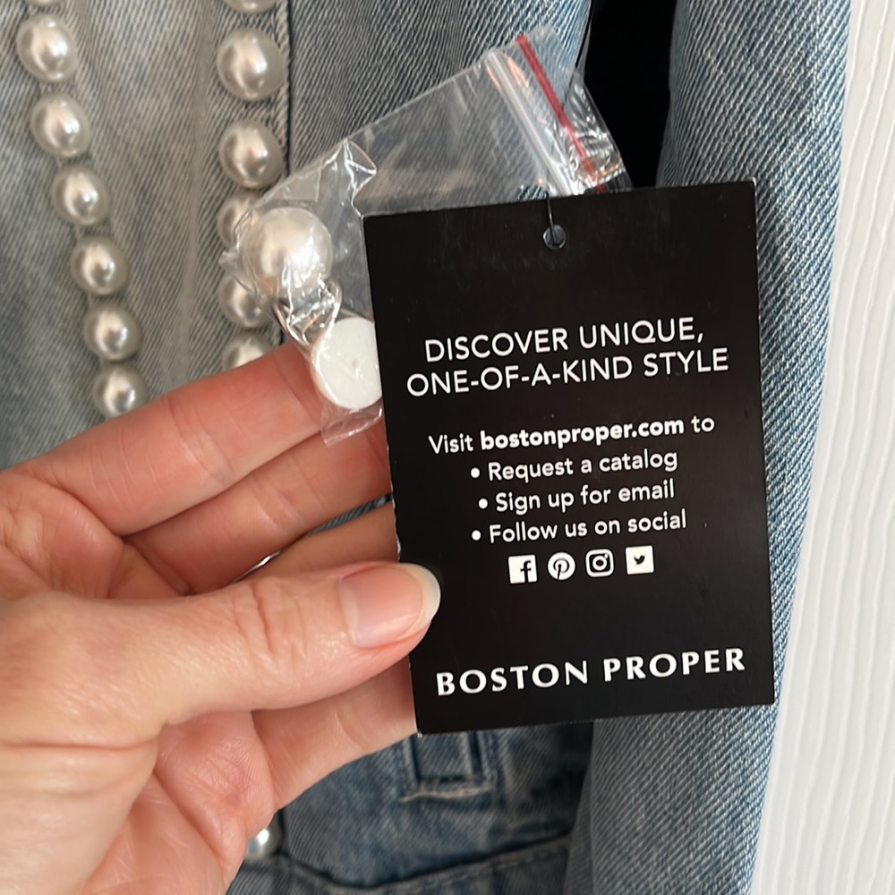 NWT Boston Proper Pearl Embellished Denim Jacket - originally $195! - Picture 5 of 11